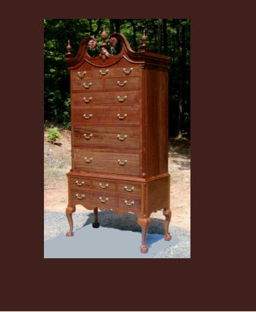 reproduction of virginia cherry row chippendale highboy in walnut