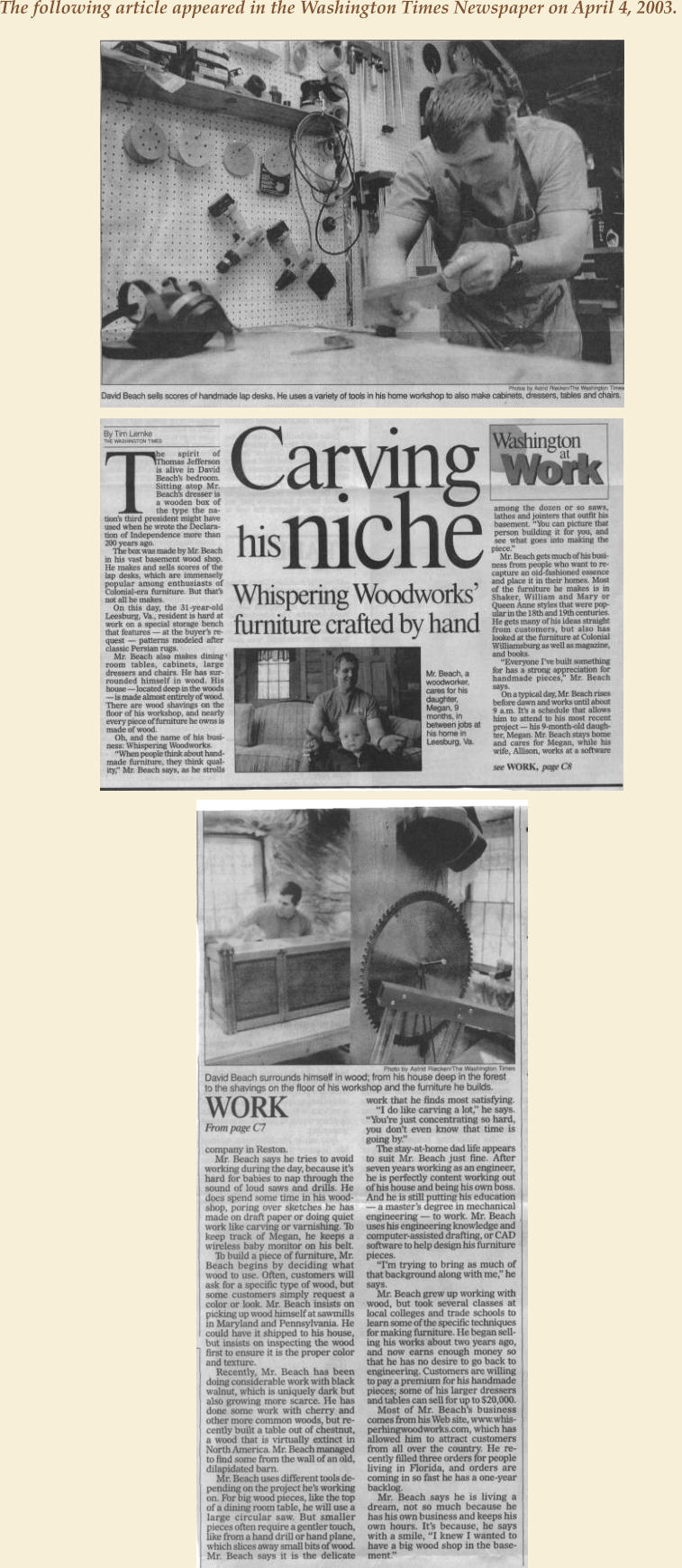 The following article appeared in the Washington Times Newspaper on April 4, 2003.