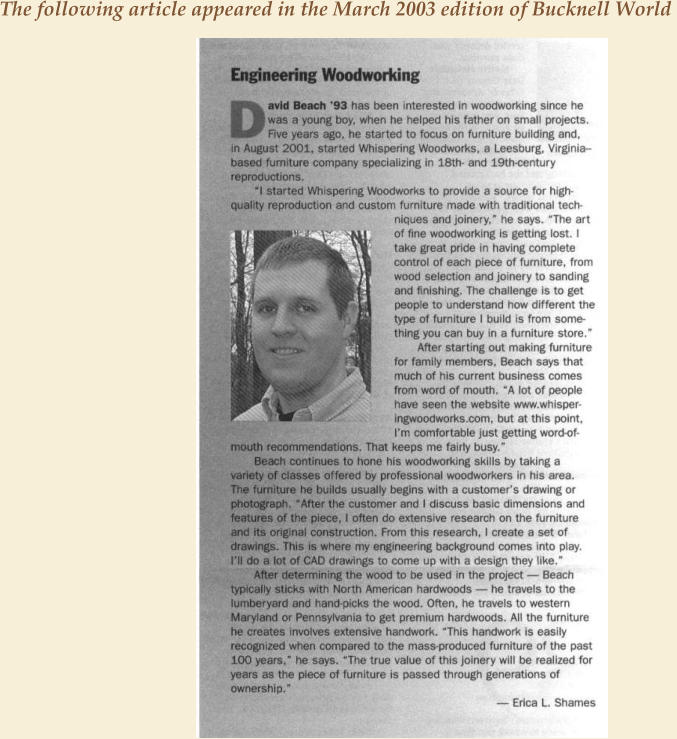 The following article appeared in the March 2003 edition of Bucknell World