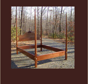 pencil post bed in walnut with tester frame and carved shell